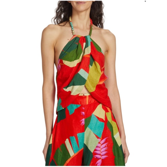 NWT💕Farm Rio Heliconia Halter Crop Top in Heliconia Red Size M - Picture 14 of 15